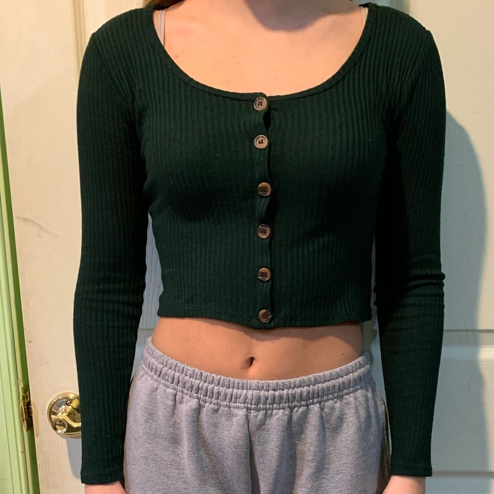 Green Button-down Crop Top